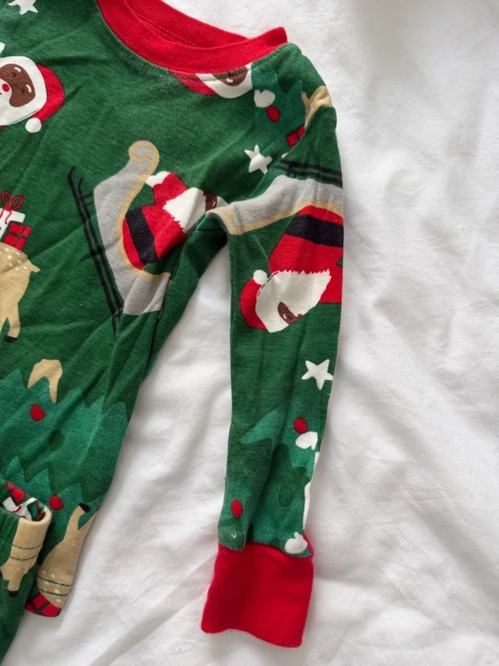 Baby Christmas Holiday Santa sledge reindeer Pajama with Red, Green 12-18months